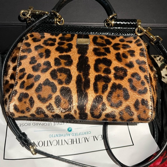 DOLCE & GABBANA Sicily Leopard Roses Pony-hair Bag  W Sequin Embroidery - Picture 13 of 15